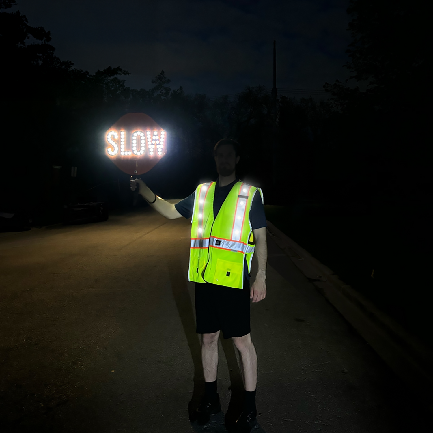 in use image of crossing guard using paddle sign