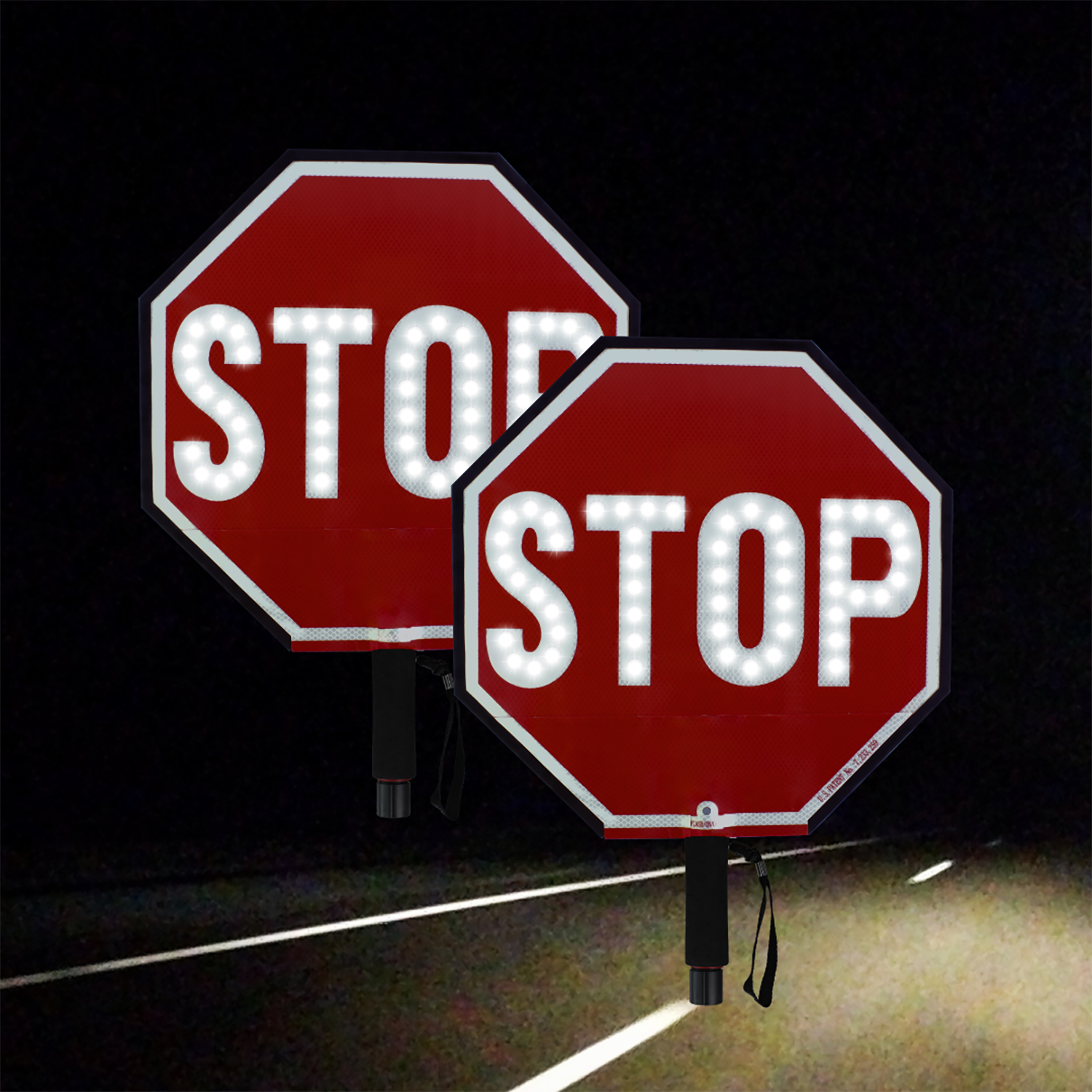 18" LED Flashing STOP-STOP Handheld Paddle Sign