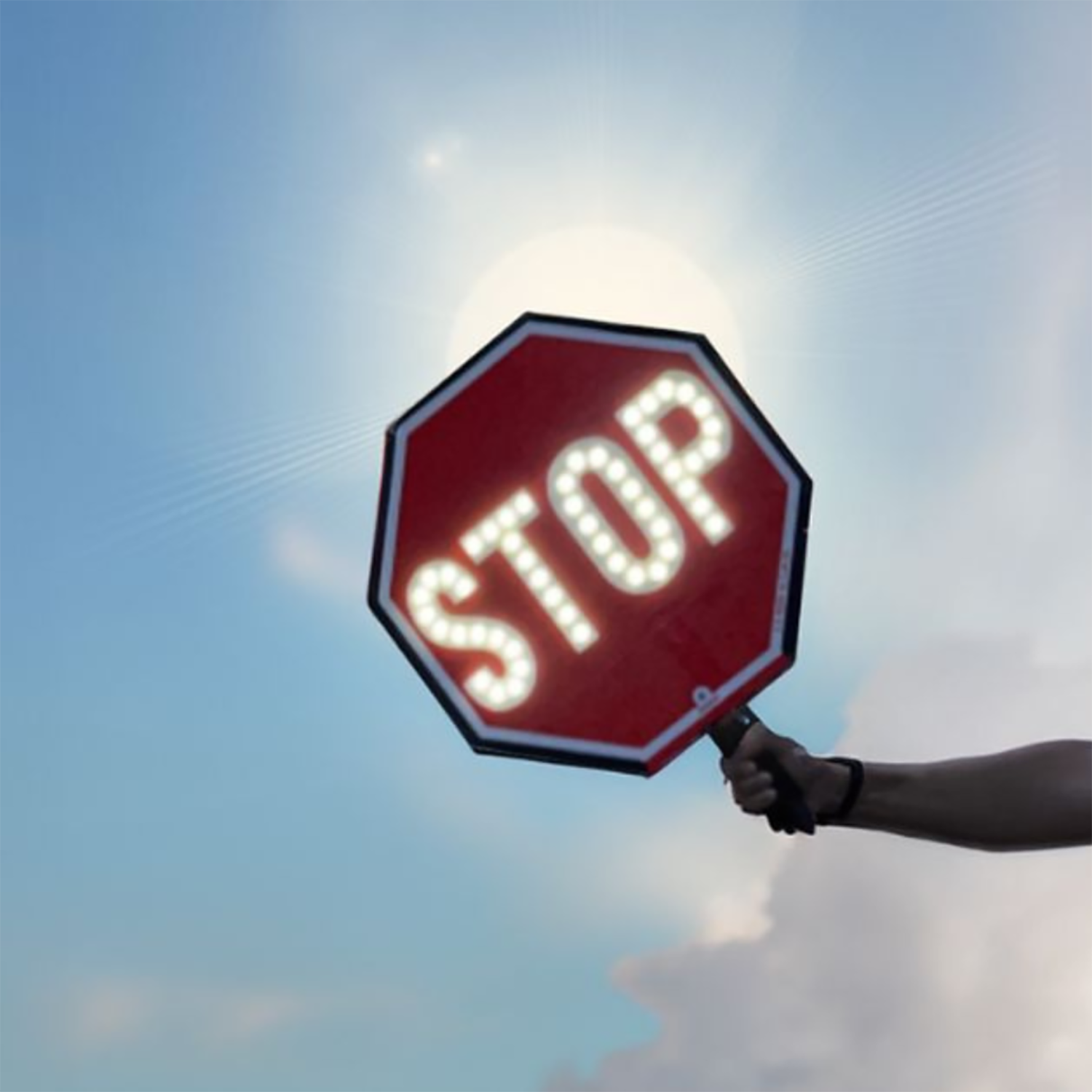 18" LED Flashing STOP-STOP Handheld Paddle Sign