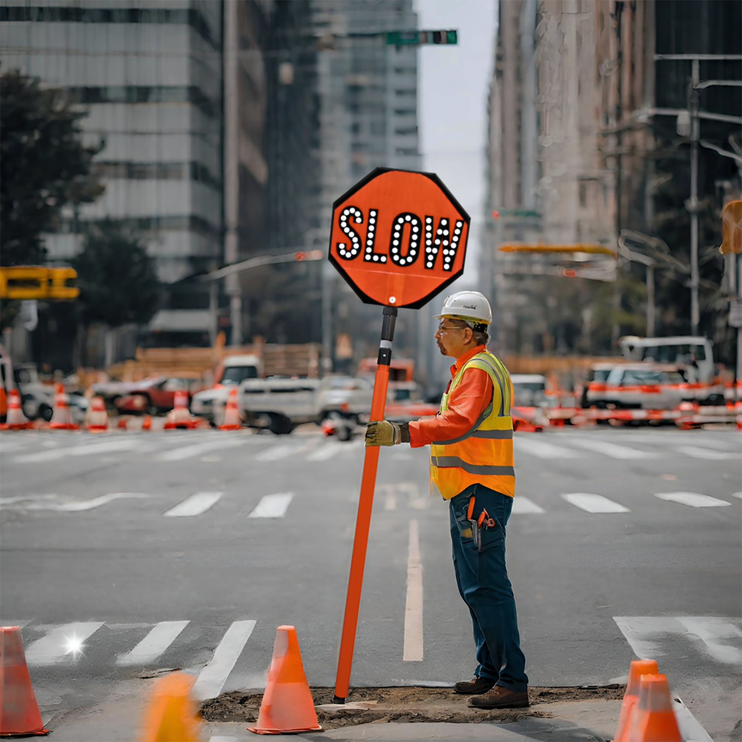 24" LED Flashing STOP-SLOW Handheld Paddle Sign