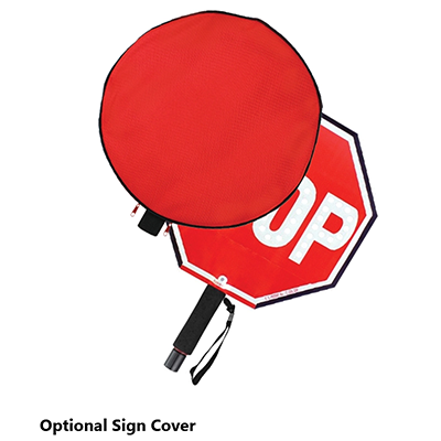 paddle sign shown with optional cover to keep sign protected when not in  use