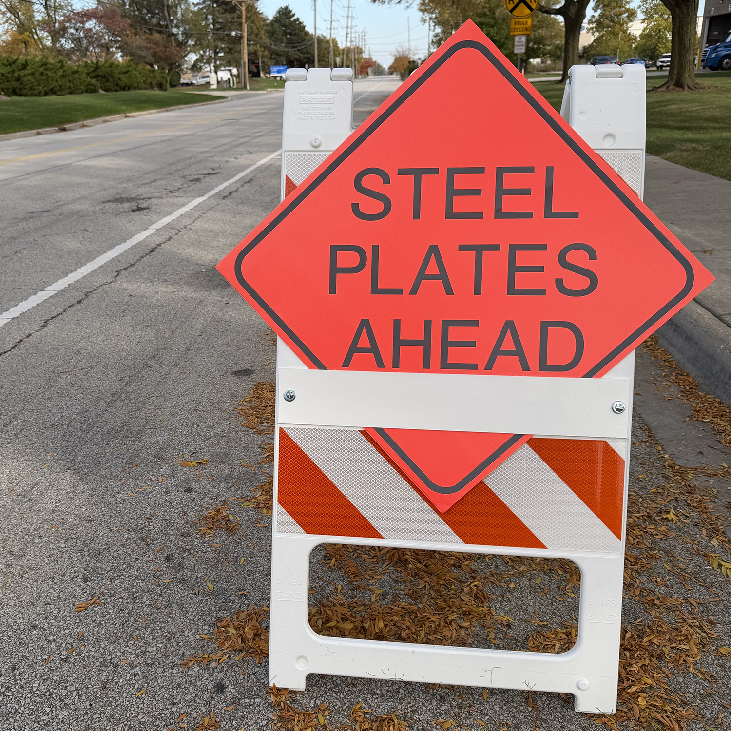 Reflective Water-Resistant STEEL PLATES AHEAD Sign