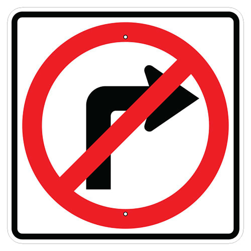 Aluminum No Right Turn Symbol Sign (R3-1S)-trafficsafetywarehouse.com