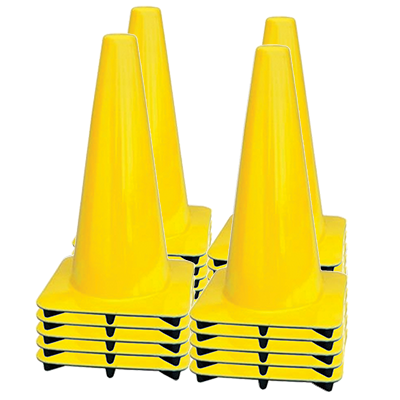 18" All Yellow Traffic Cones - 3 lbs (case of 20 cones)