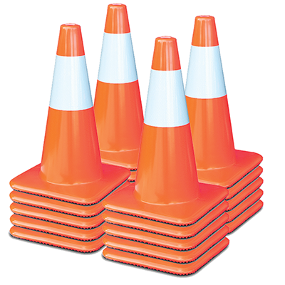 18" All Orange Traffic Cones (6" Reflective Collar) - 3 lbs (Case of 20)