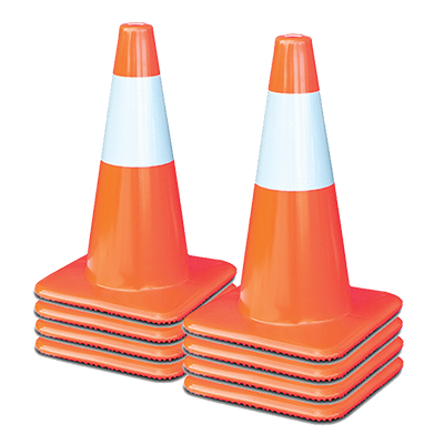 28" All Orange Traffic Cones (6" Reflective Collar) - 7 lbs (Case of 8)