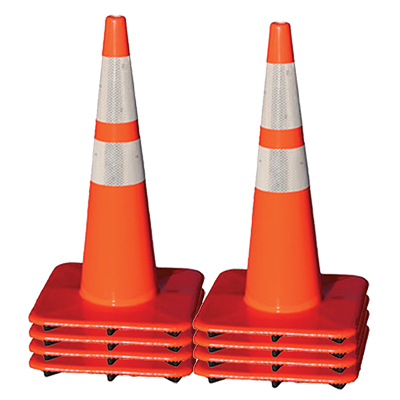 28" All Orange Slimline Traffic Cones (4" & 6" Reflective Collars) - 7 lb (Case of 8)