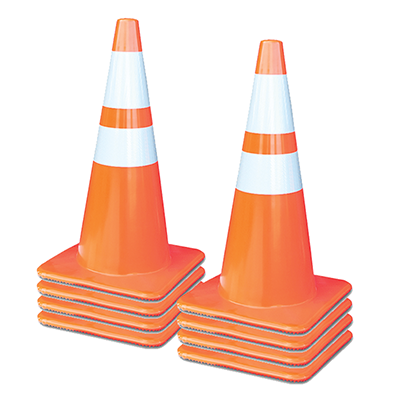 28" All Orange Traffic Cones (4" & 6" Reflective Collars) - 7 lbs (Case of 8)