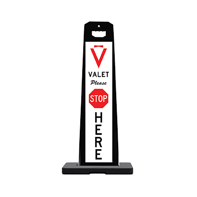 Vertical Panel 45 Valet Parking Sign (STOP HERE) - White