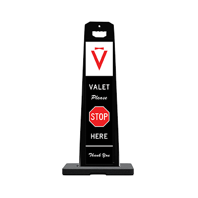 Vertical Panel 45 Valet Parking Sign (STOP HERE)  - Black