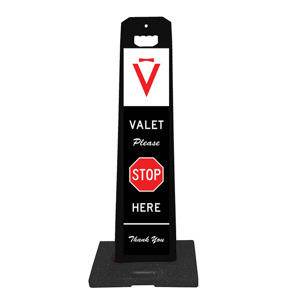 Vertical Panel 45" Valet Parking Sign (STOP HERE)  - Black