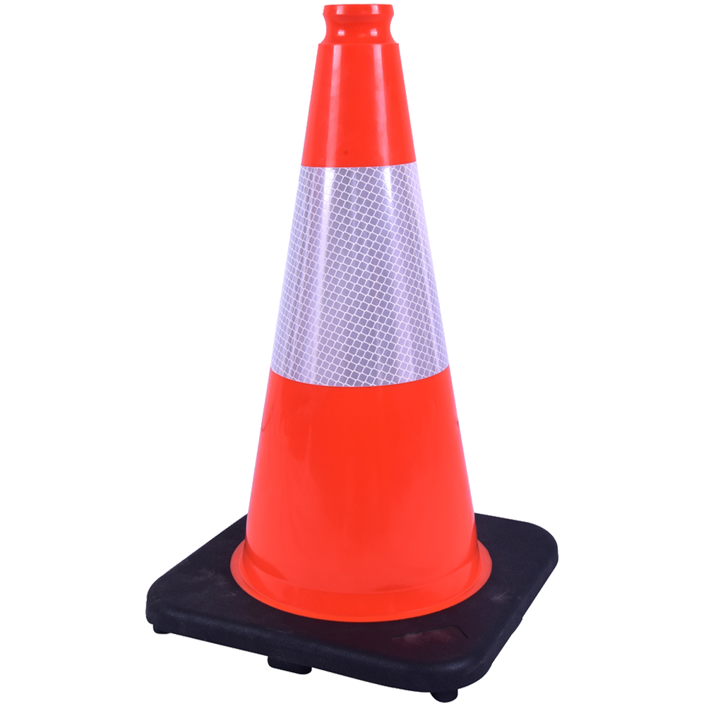 18" Orange Traffic Cone (Black Base) (6" Reflective Collar) - 3 lbs