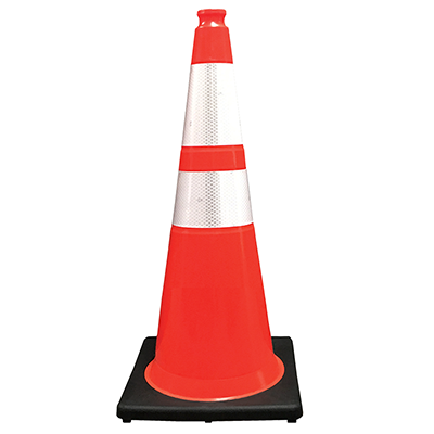28" Orange Traffic Cone (Black Base) (4" & 6" Reflective Collars) - 10 lbs