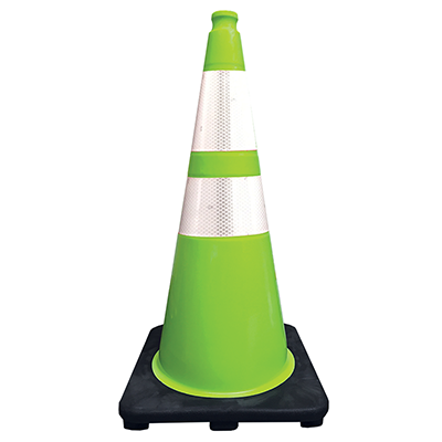 28" Lime Green Traffic Cone (Black Base) (4" & 6" Reflective Collars) - 7 lbs