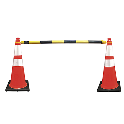 Retractable Traffic Cone Bar (Adjusts from 4' to 7') - Reflective Black & Yellow