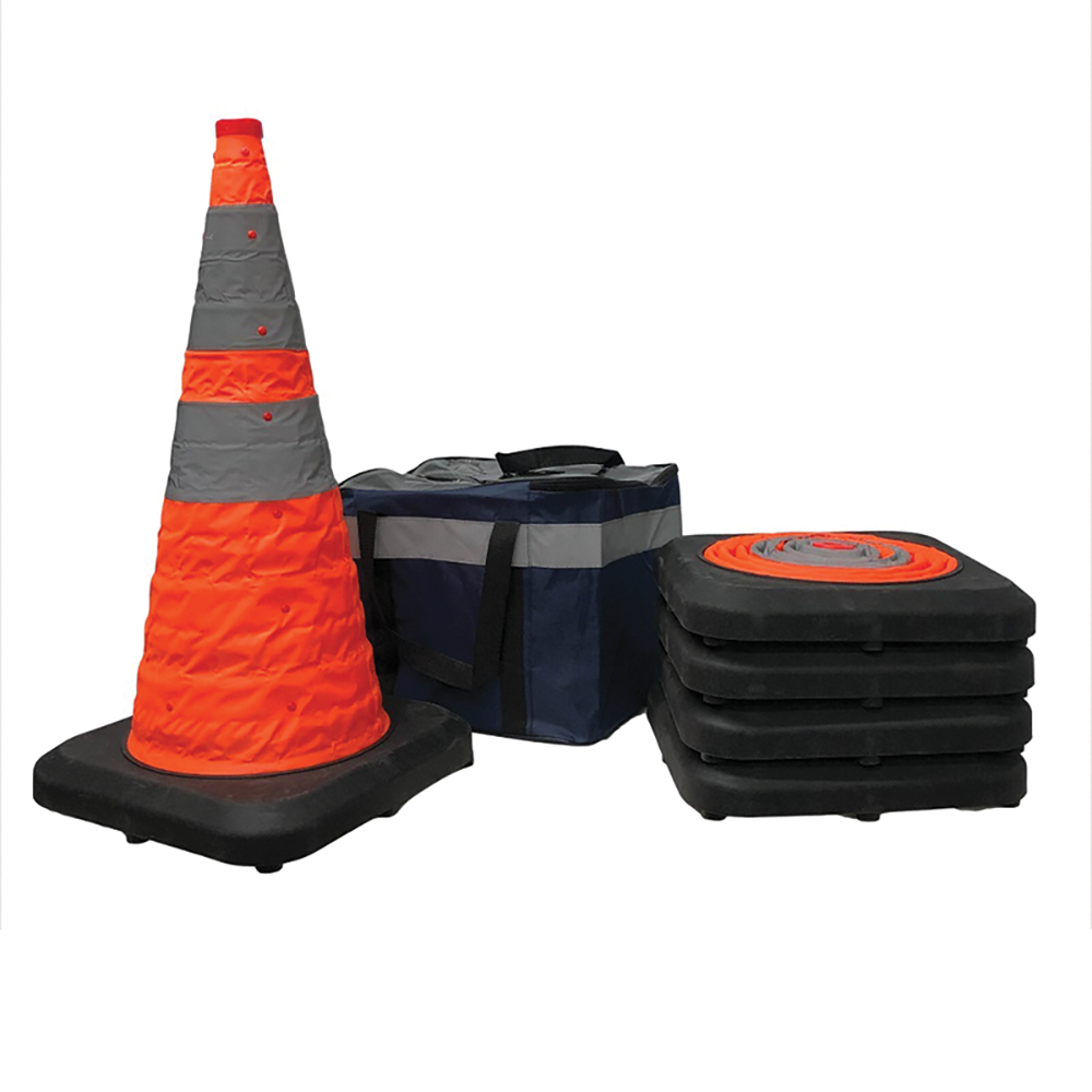 28" Collapsible Pop-Up Cones with Lights - 5 Pack with Bag