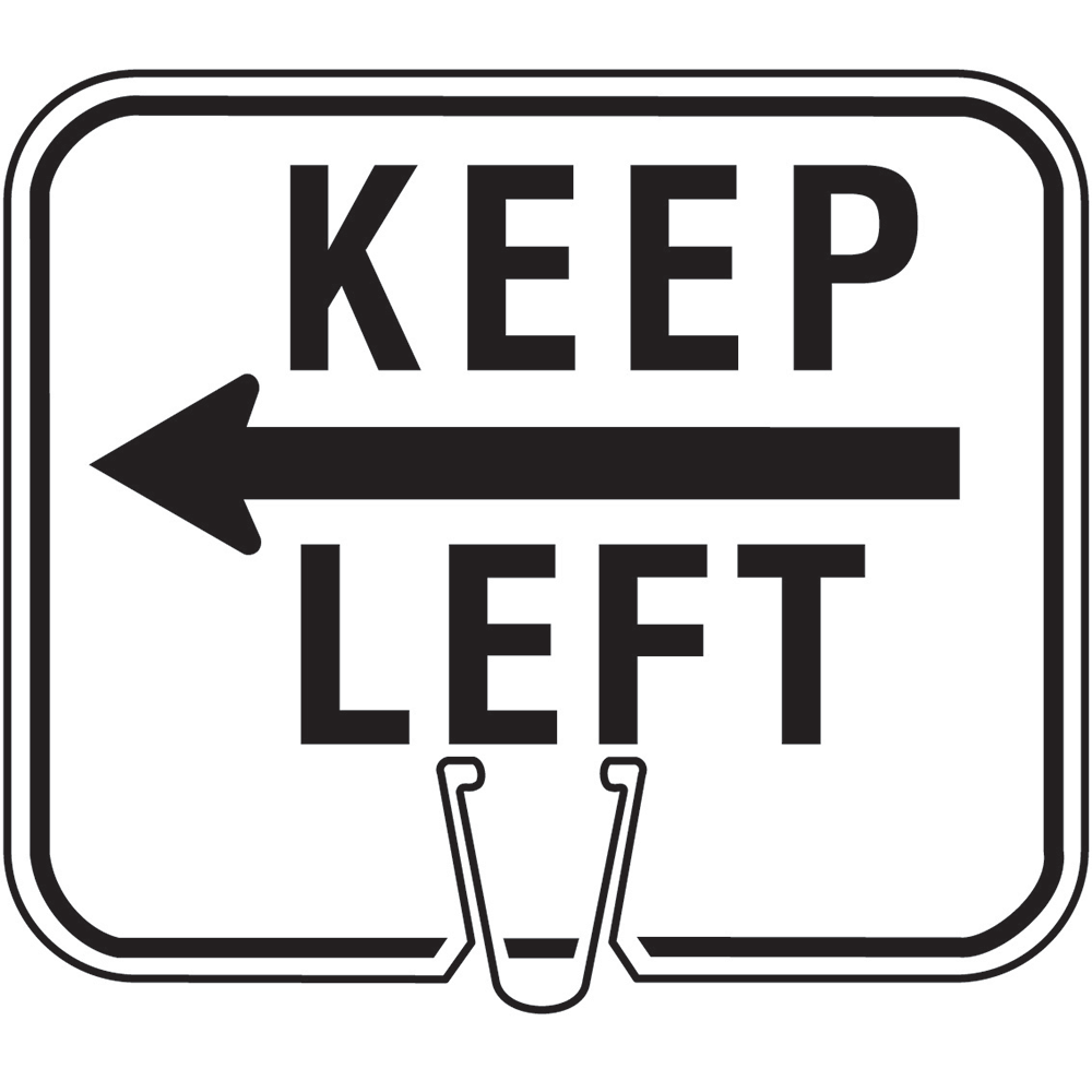 White KEEP LEFT Traffic Cone Sign