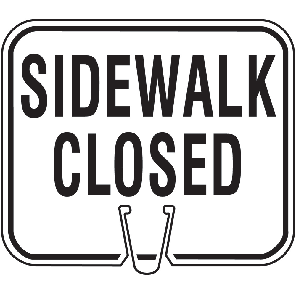 White SIDEWALK CLOSED Traffic Cone Sign