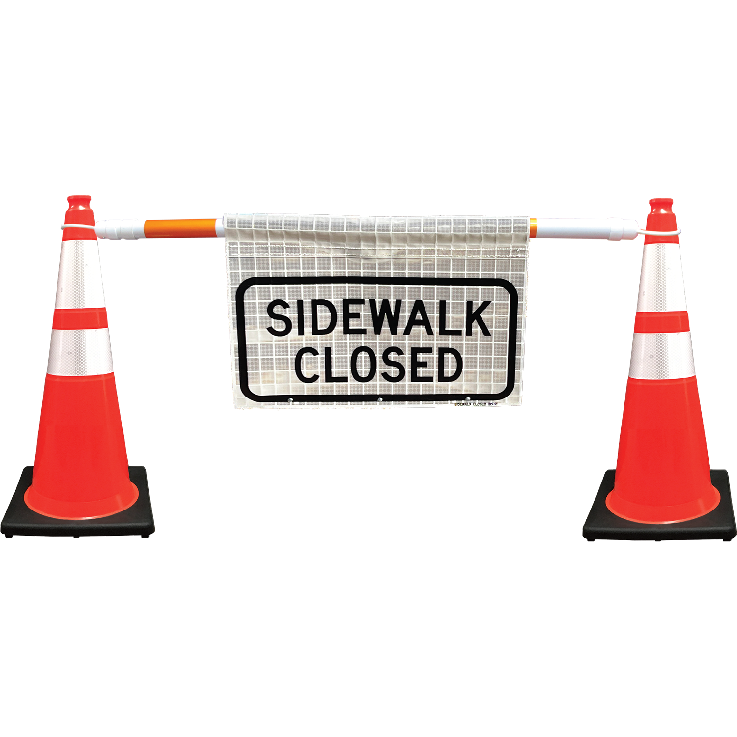Reflective - 24" SIDEWALK CLOSED - R9-9 Cone Bar Roll-Up Sig