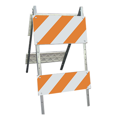 Combocade Plastic and Steel Type II Barricade (12" Top, 8" Bottom) - HIP Sheeting