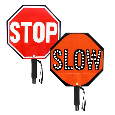 24" LED Flashing STOP-SLOW Handheld Paddle Sign