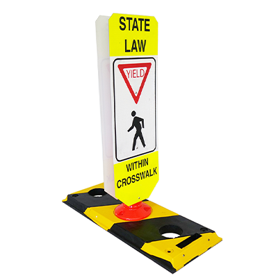 Flexible Post "STATE LAW YIELD WITHIN CROSSWALK" Rubber Base Sign