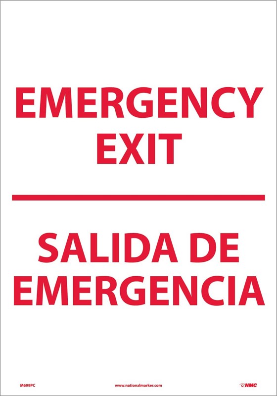 Emergency Exit Sign - Bilingual 20" x 14"