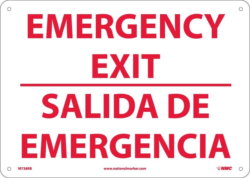 Emergency Exit/Salida De Emergencia 10" x 14"