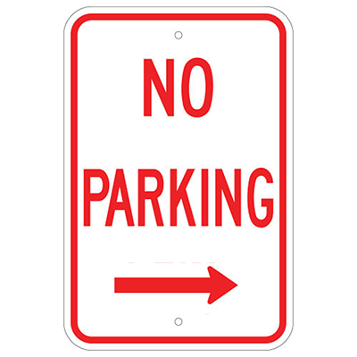 Aluminum No Parking Sign (Right Arrow)