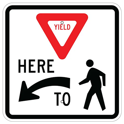 30" x 30"  Aluminum YIELD HERE TO PEDESTRIANS Sign - Left Arrow (R1-5L)