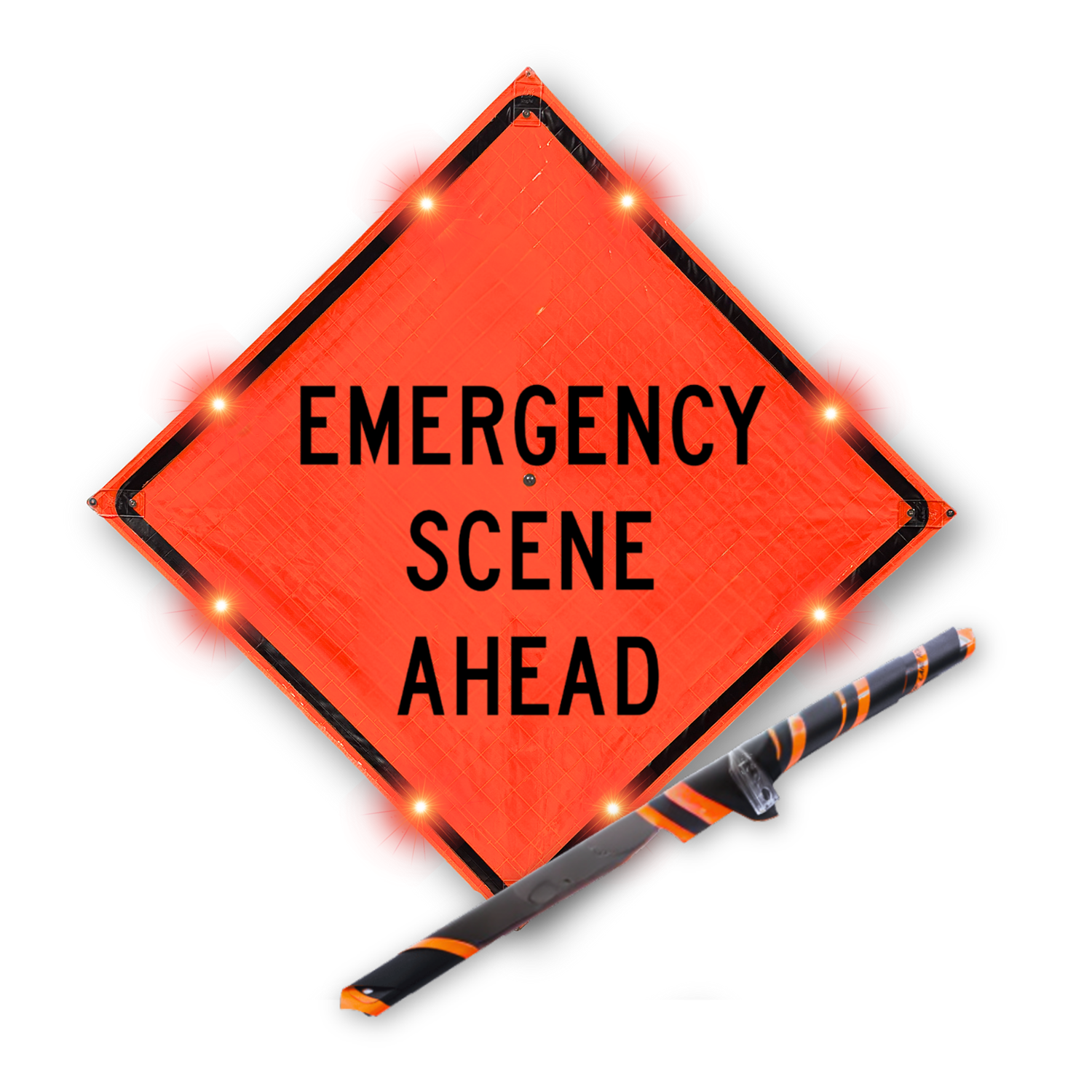 36" Reflective Orange EMERGENCY SCENE AHEAD LED Roll-Up Sign