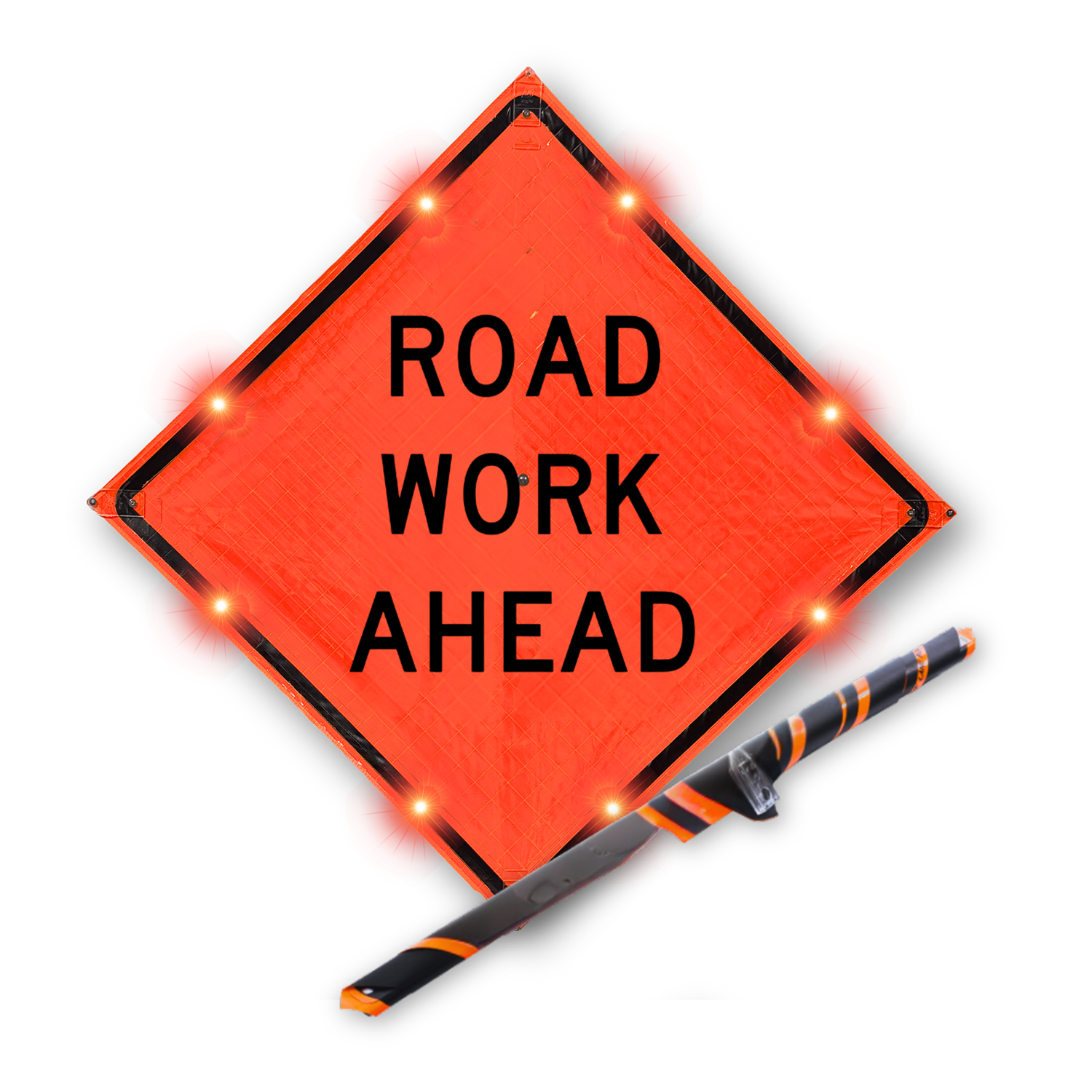 36" Reflective Orange ROAD WORK AHEAD LED Roll-Up Sign