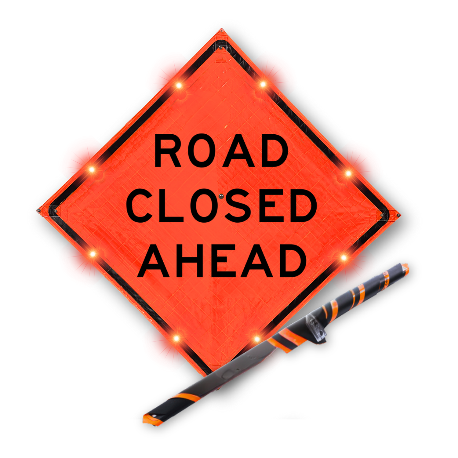 36" Reflective Orange ROAD CLOSED AHEAD LED Roll-Up Sign (W20-3)