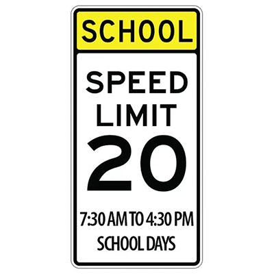 Aluminum Speed Limit 20 School Days Sign (S5-1)