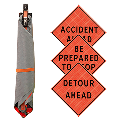 48" Reflective Orange Snap N Pack Foldable Roll-Up Sign