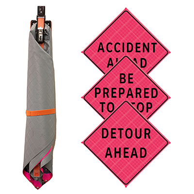 48" Reflective Pink Snap N Pack Foldable Roll-Up Sign