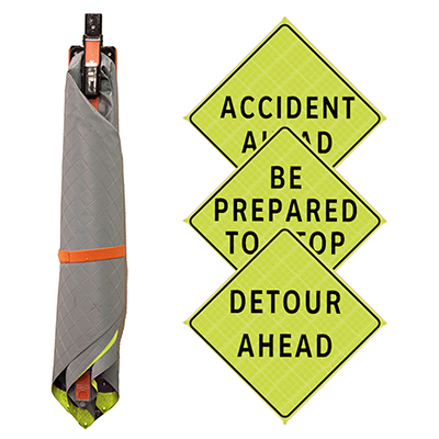 48" Reflective Yellow Snap N Pack Foldable Roll-Up Sign