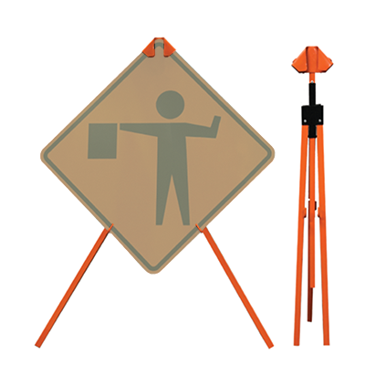 Orange Powder-Coated Steel Tripod Sign Stand