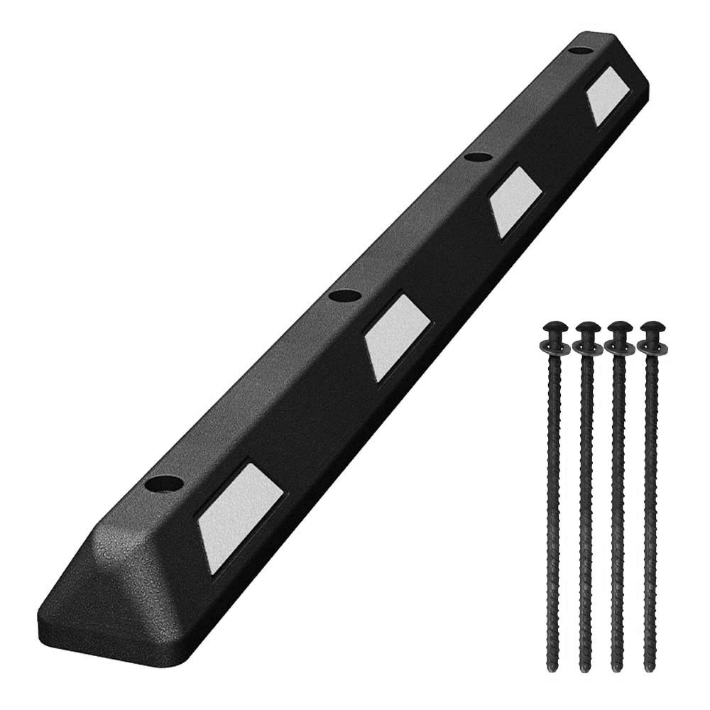 6' Rubber Car Parking Stop - White Stripe - Asphalt Hardware