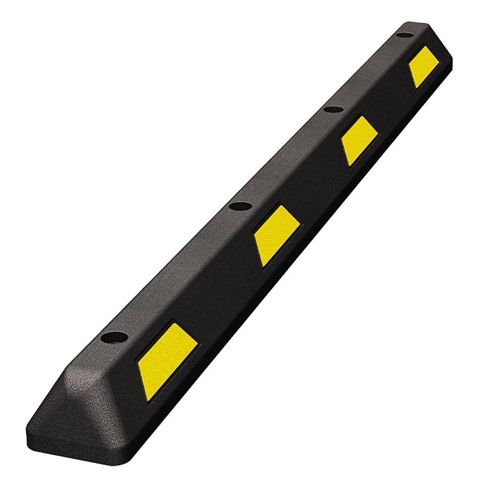 6' Rubber Car Parking Stop - Yellow Stripe - Asphalt Hardware