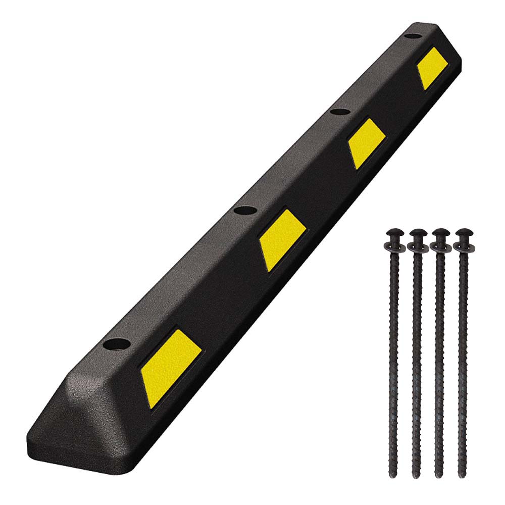 6' Rubber Car Parking Stop - Yellow Stripe - Asphalt Hardwar