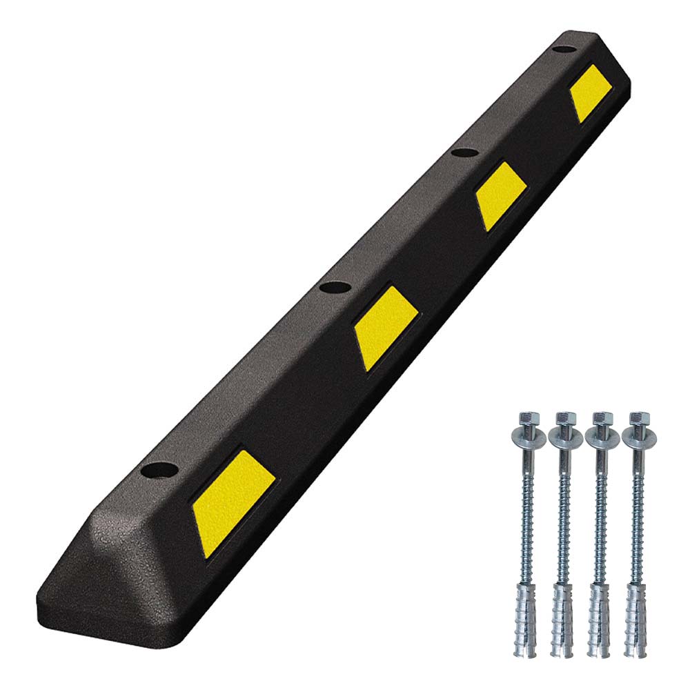 6' Rubber Car Parking Stop - Yellow Stripe - Concrete Hardwa