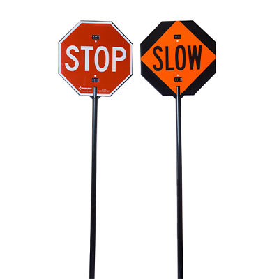 Flashing LED Reflective 24" STOP-SLOW Paddle Sign with Pole