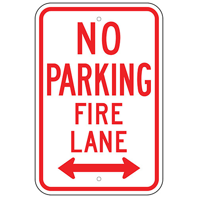 Aluminum No Parking Fire Lane Sign (Bottom Arrows)