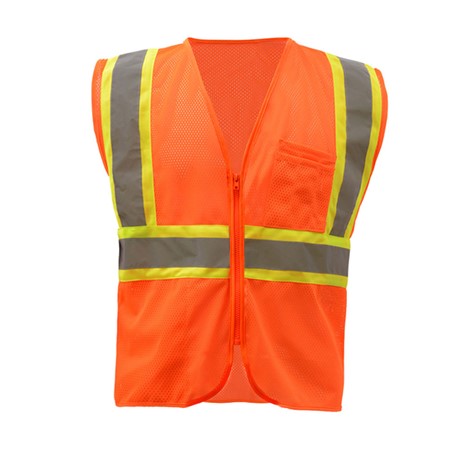 Class 2 Safety Vest w/Two Tone Reflective Stripes - Orange