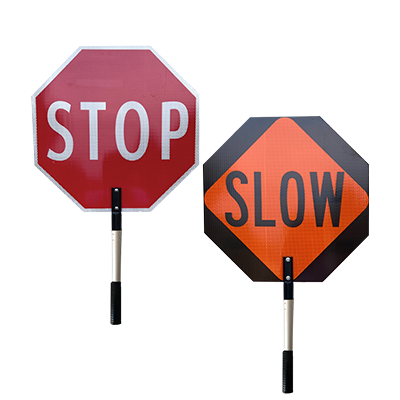 Economy Reflective 18 STOP-SLOW Paddle (Corrugated Plastic)  Rubber Grip Handle